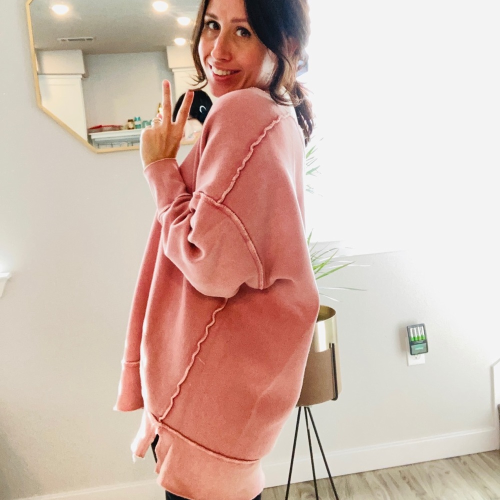 Rose Tone Pink Reversible Oversize Sweatshirt FREE PEOPLE